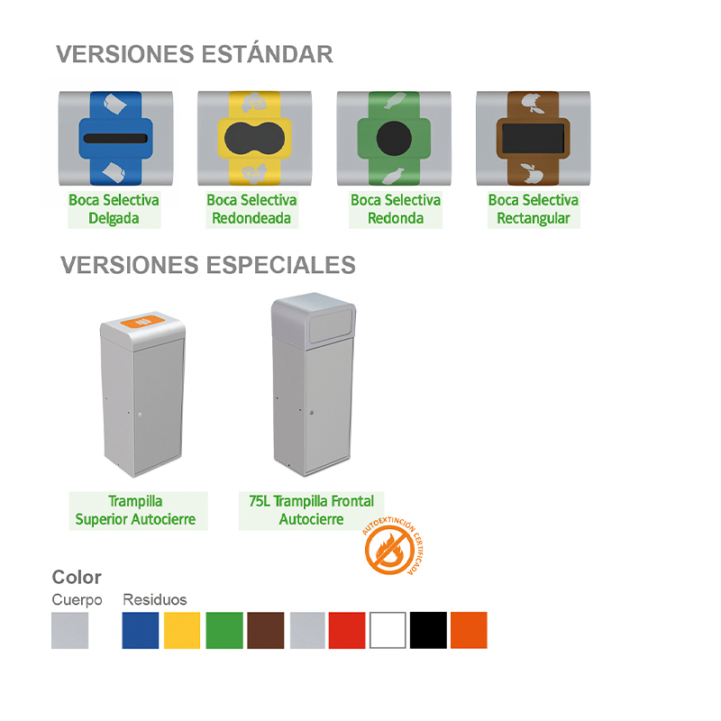 versiones y colores de papelera de reciclaje