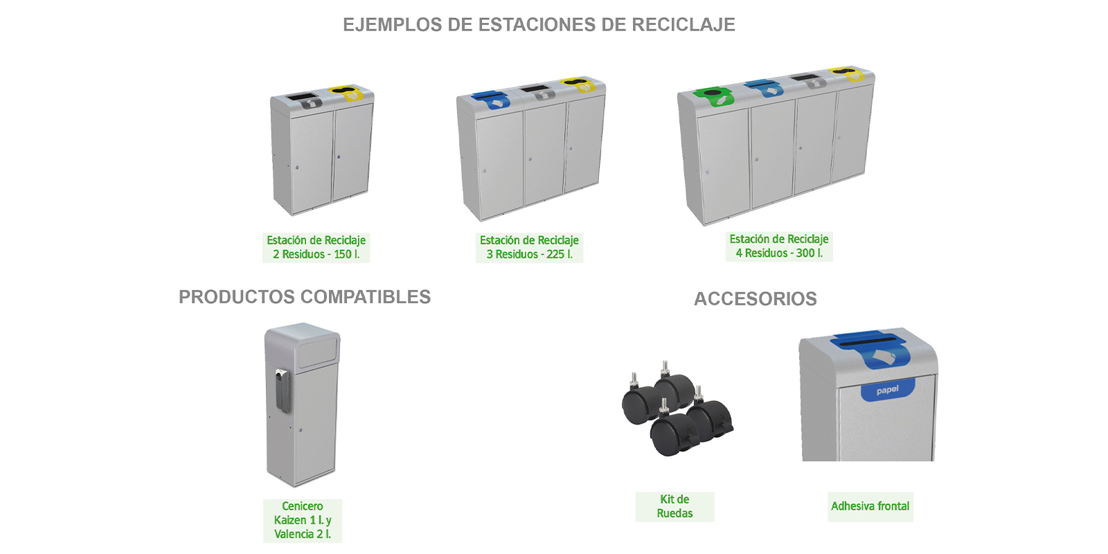 ejemplos. productos compatibles y accesorios de papelera de reciclaje