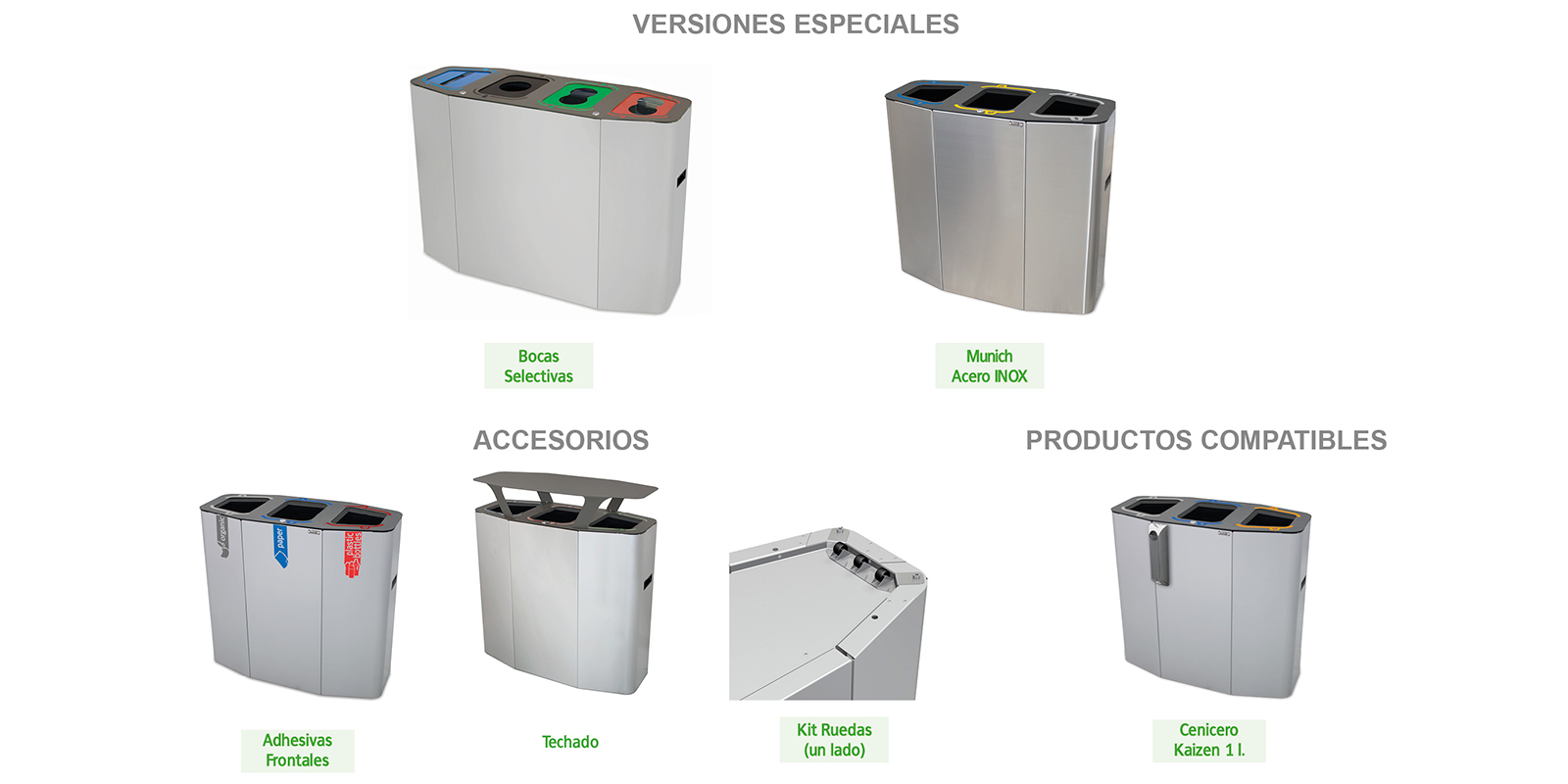 versiones especiales, accesorios y productos compatibles de papelera de reciclaje