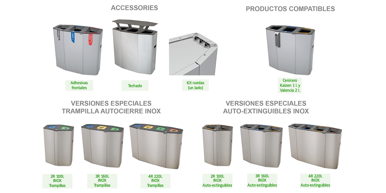 accesorios, productos compatibles y versiones de papelera de reciclaje