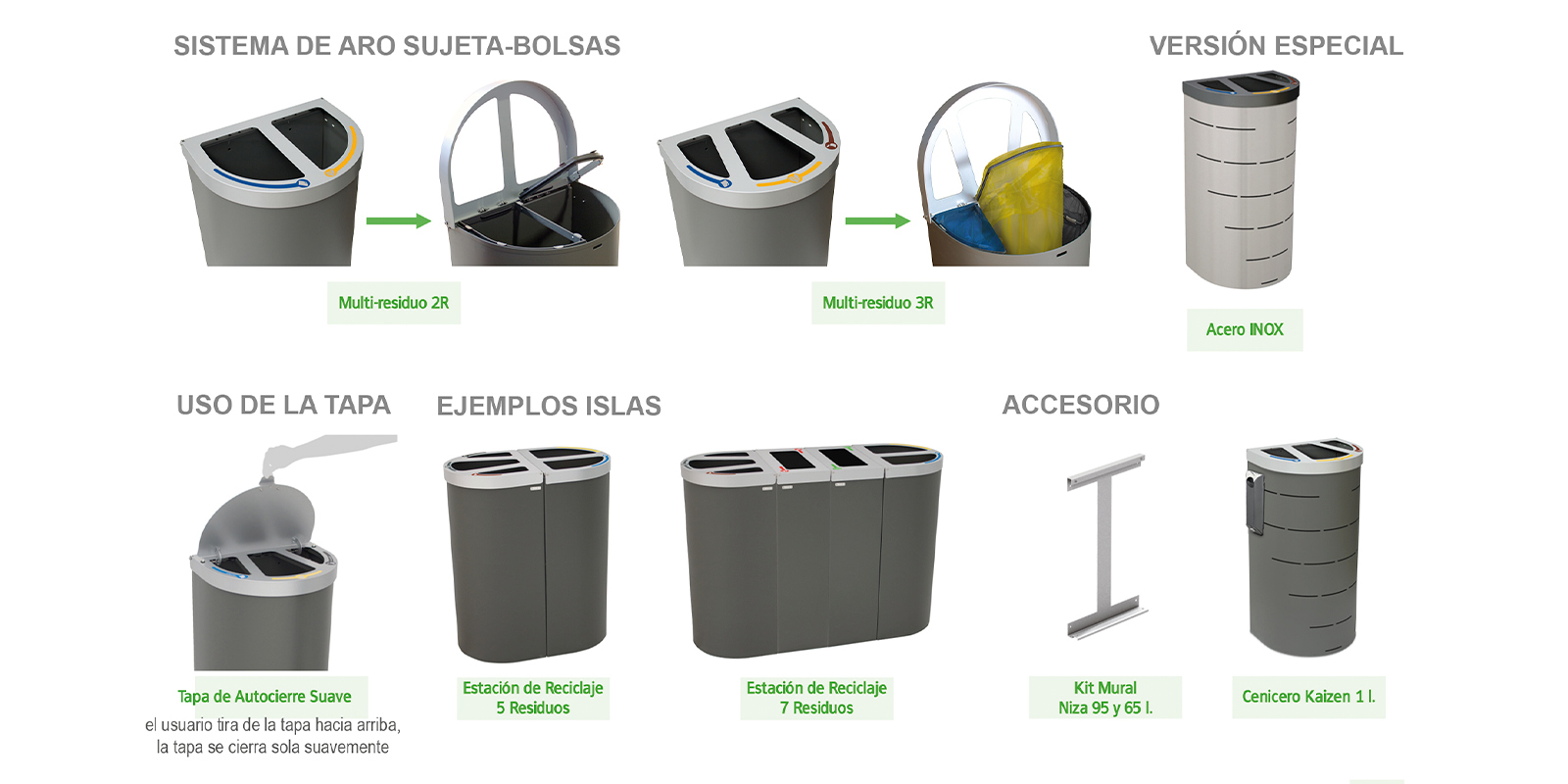 sistema de aro, version especial, uso y ejemplos de papelera de reciclaje