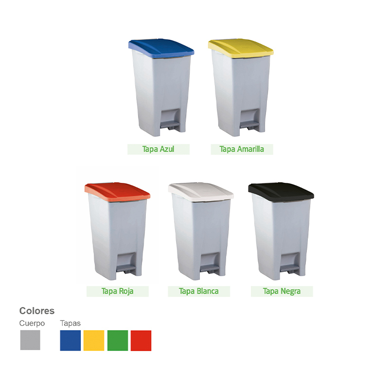 tapas y colores de papelera de reciclaje