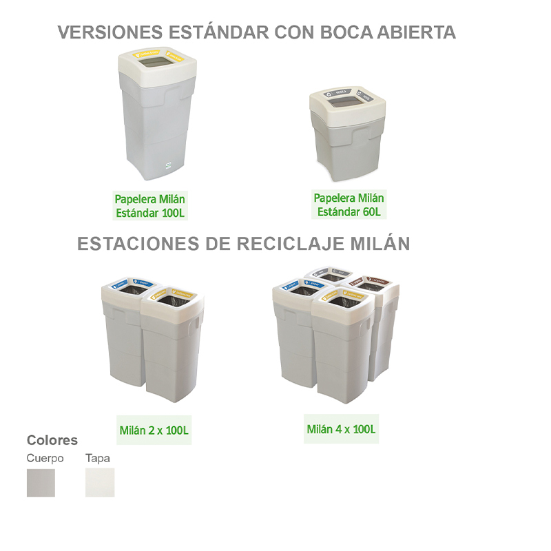 versiones estandar y estaciones de papelera de reciclaje