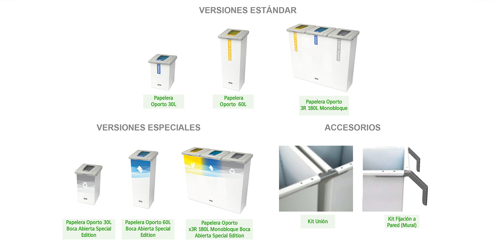 versiones estandar , especiales y accesorios de estacion de reciclaje