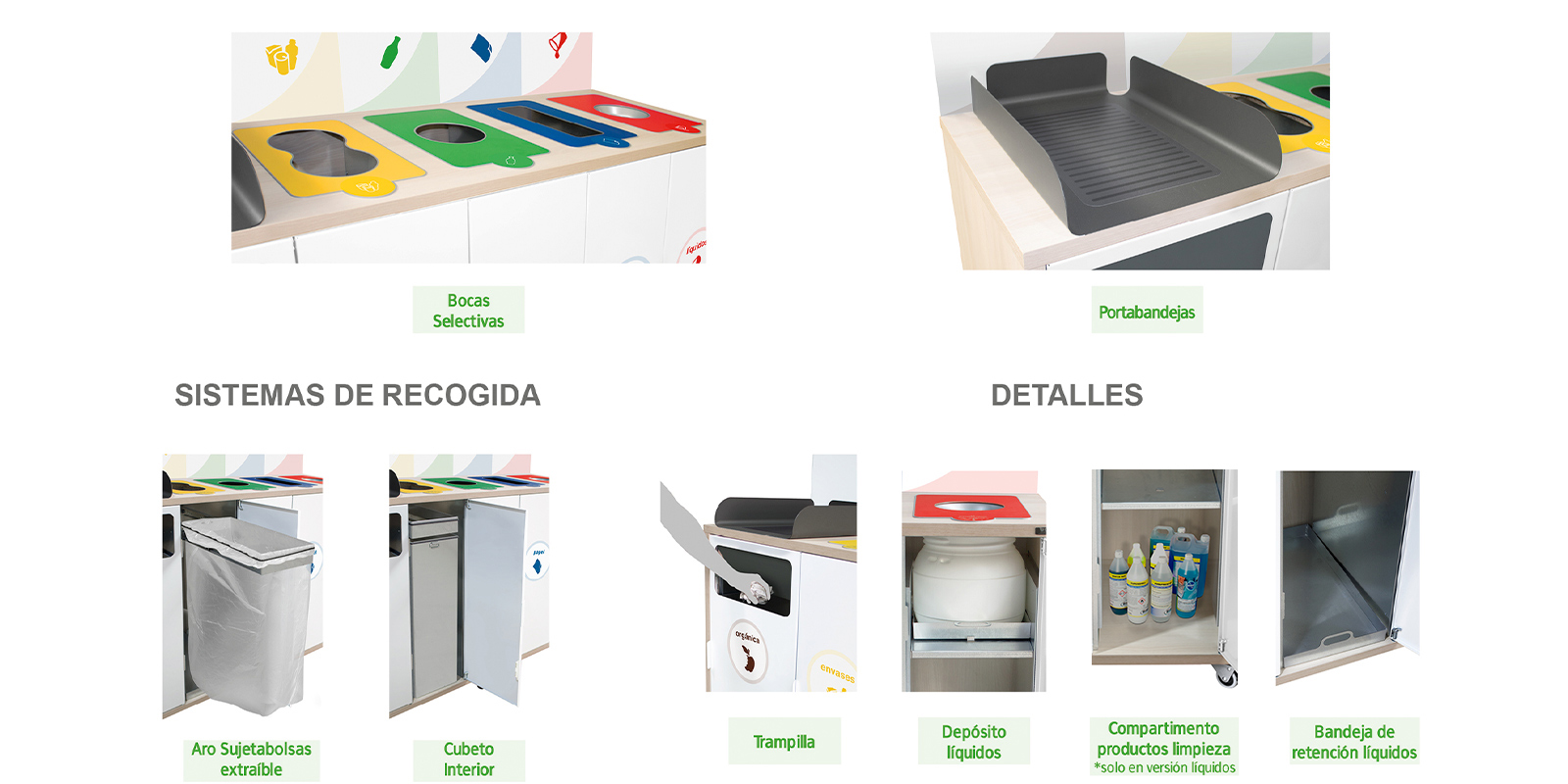 sistemas de recogida y detalles de papelera de reciclaje